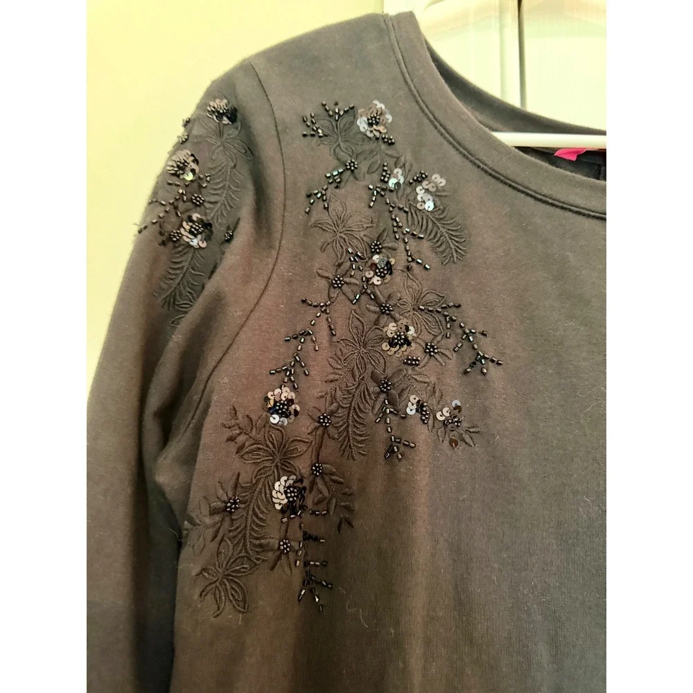 Lilly Pulitzer Black French Terry Embellished Shift Dress Blouson Sleeve XL - Picture 5 of 10